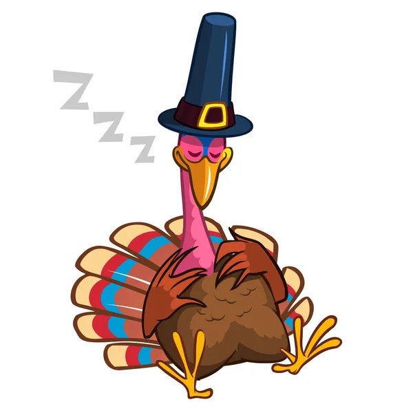 Thanksgiving cartoon turkey character sleeping. Isolated vector illustration clipart — Stock Vector