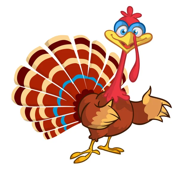 Dibujos animados divertido personaje de pavo para el día de Acción de Gracias clipart de vacaciones — Vector de stock