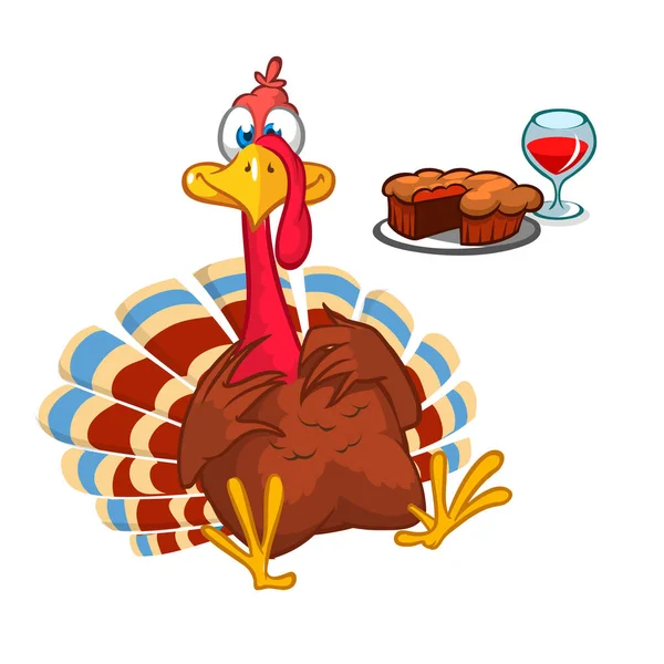 Tecknad rolig kalkon karaktär för Thanksgiving — Stock vektor