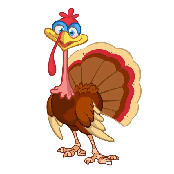 Dia de Ação de Graças Cartoon Turkey bird. Ilustração vetorial de clipart engraçado personagem de peru — Vetor de Stock