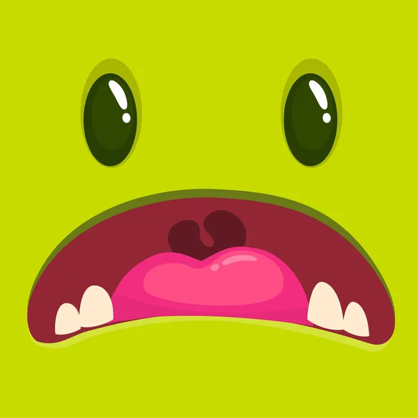 Dessin Animé Visage Monstre Colère Vecteur Halloween Monstre Vert Peur — Image vectorielle