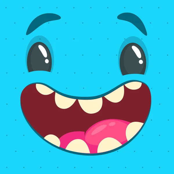 Zeichentrickmonster Gesicht Vector Halloween Blau Lächelnder Monster Avatar Große Menge — Stockvektor