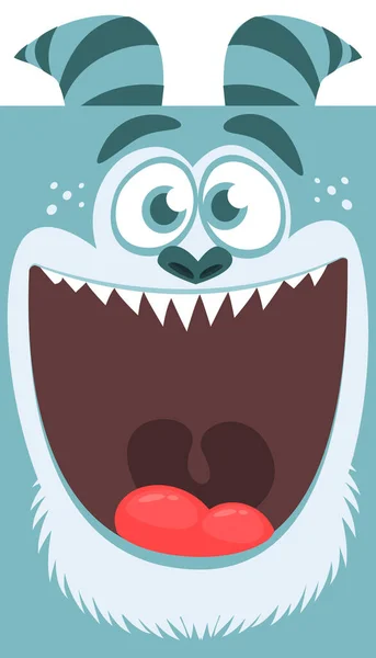Halloween Vetor Monstro Azul Com Dentes Grandes Boca Aberta Isolado — Vetor de Stock
