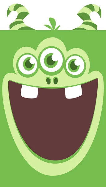 Cute small scared cartoon  monster. Green  monster emotion. Halloween vector illustration
