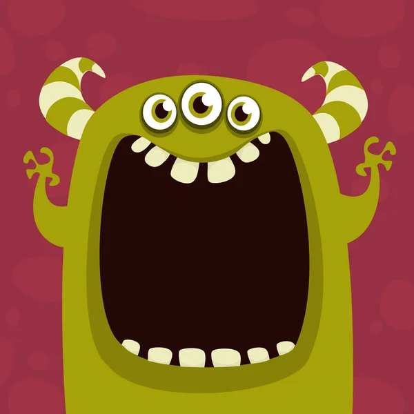 Cartoon Green Horned Monster Vector Illustration Isolated — Stock Vector