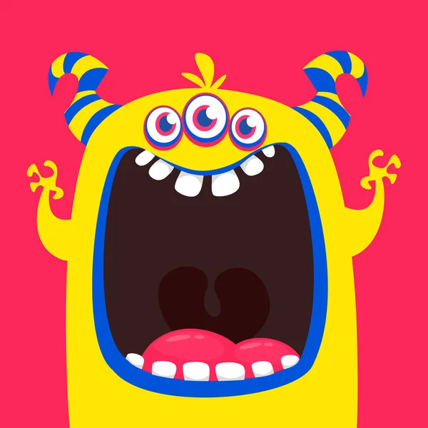 Cute Orange Horned Cartoon Monster Funny Monster Showing Tongue Halloween — Stock Vector