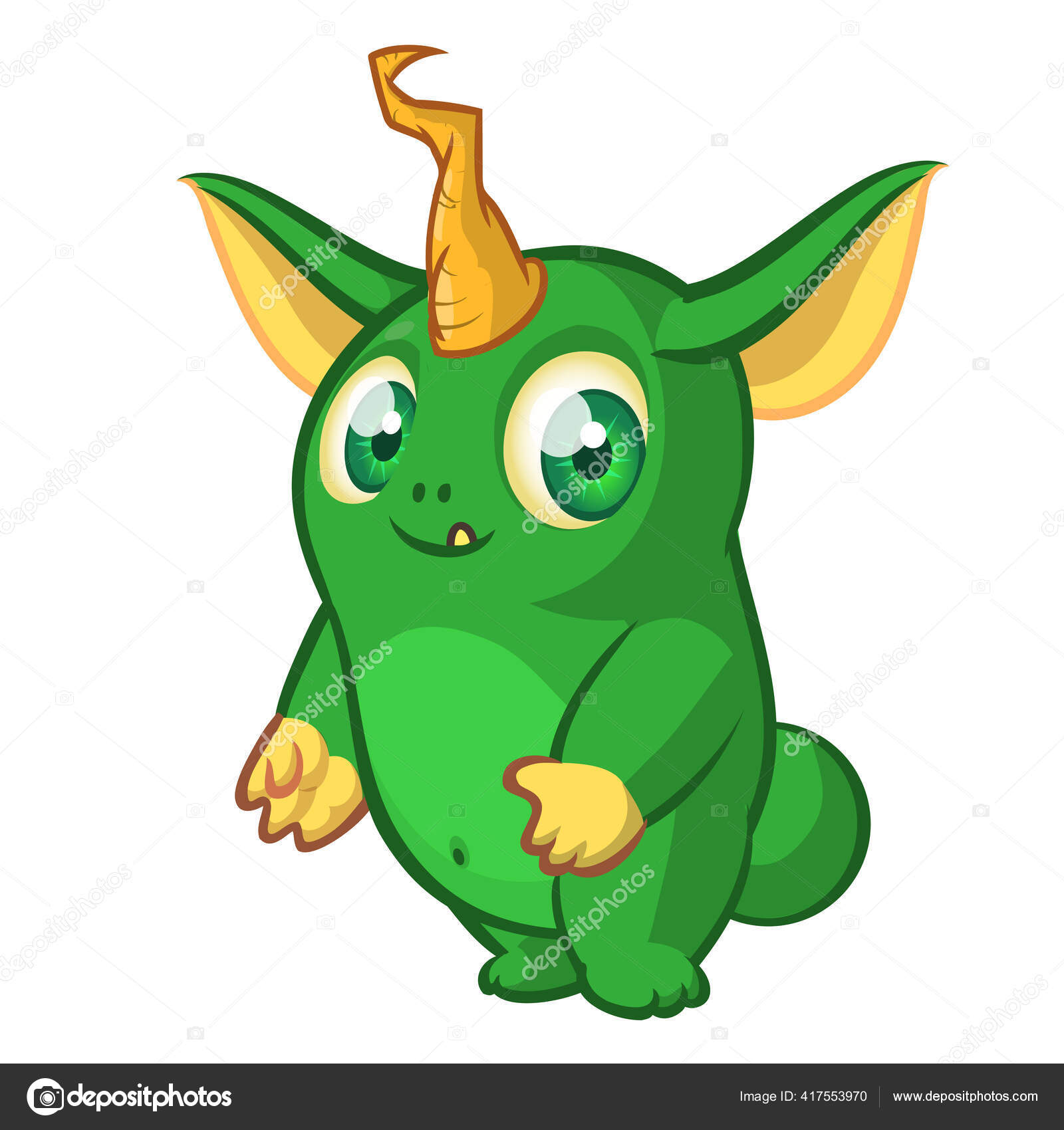 Funny Cartoon Monster One Horn Vector Illustration Mythical Creature