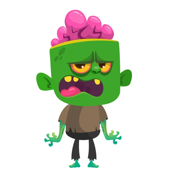 Cartoon Funny Green Zombie Halloween Vector Illustration Zombie Creature — Stock Vector