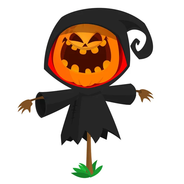 Halloween Fågelskrämma Med Pumpa Huvud Tecknad Pumpa Monster Med Leende — Stock vektor