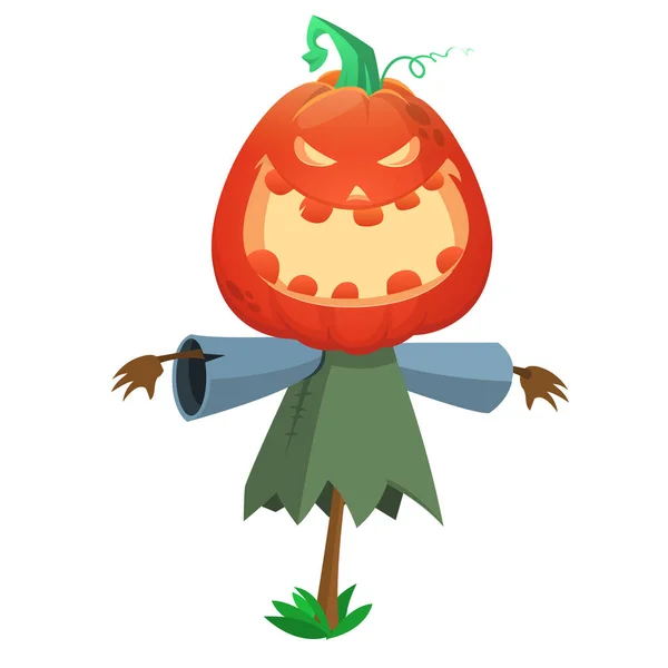 Espantapájaros Halloween Con Cabeza Calabaza Monstruo Calabaza Dibujos Animados Con — Vector de stock
