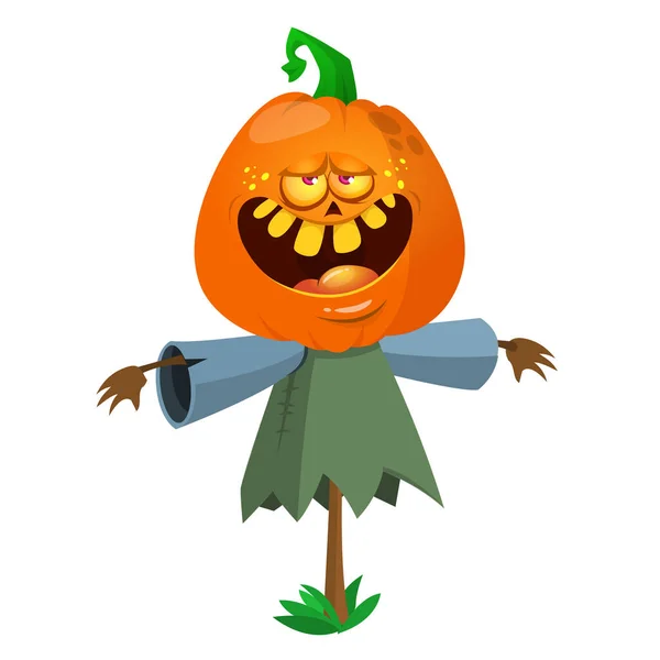 Épouvantail Halloween Avec Tête Citrouille Monstre Citrouille Bande Dessinée Avec — Image vectorielle