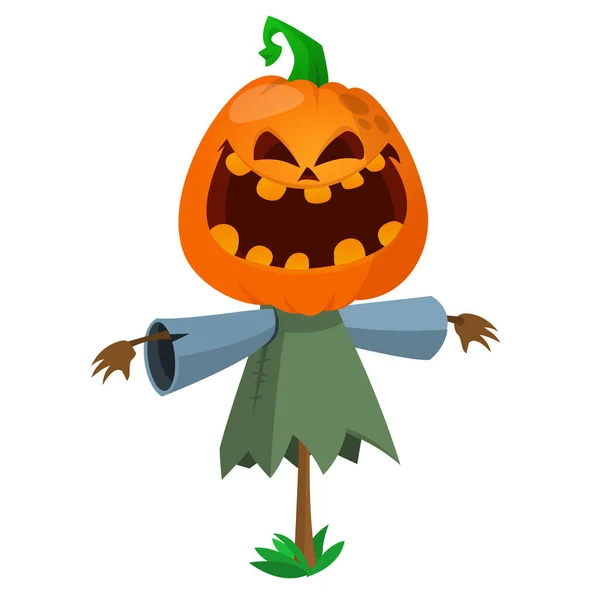Épouvantail Halloween Avec Tête Citrouille Monstre Citrouille Bande Dessinée Avec — Image vectorielle