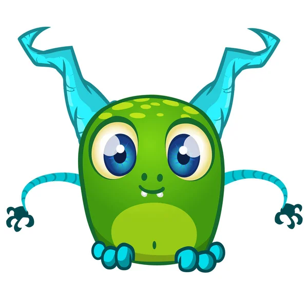 Schattig Groen Vet Cartoon Monster Vector Illustratie Van Schattig Monster — Stockvector