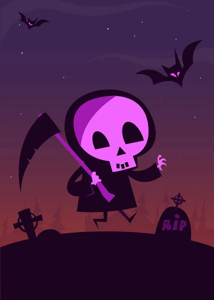 Espantosa Parca Dibujos Animados Con Guadaña Halloween Muerte Carácter Ilustración — Vector de stock