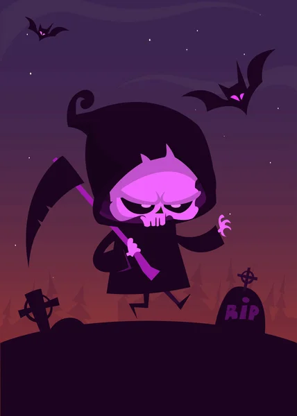 Przerażający Żniwiarz Kosą Halloween Śmierć Postać Ilustracja — Wektor stockowy