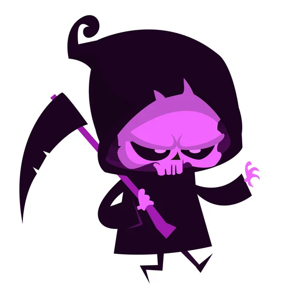 Ceifador Assustador Desenhos Animados Com Foice Halloween Morte Personagem Ilustração —  Vetores de Stock