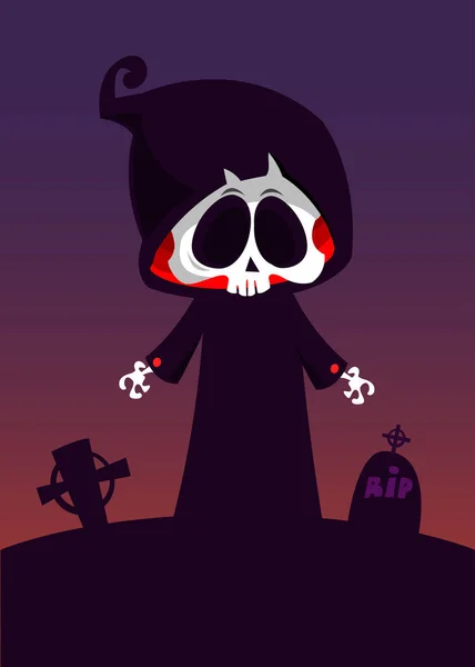 Espantosa Parca Dibujos Animados Con Guadaña Halloween Muerte Carácter Ilustración — Vector de stock