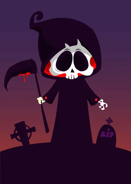 Espantosa Parca Dibujos Animados Con Guadaña Halloween Muerte Carácter Ilustración — Vector de stock