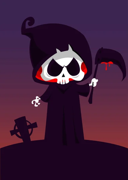 Espantosa Parca Dibujos Animados Con Guadaña Halloween Muerte Carácter Ilustración — Vector de stock