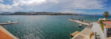 Panoramik manzara Chalcis, Eğriboz, Yunanistan