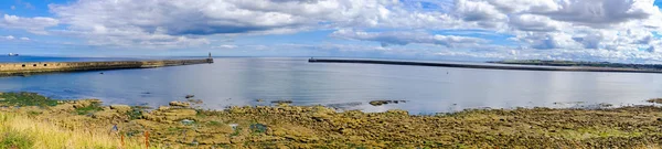 Piękną Panoramę Okolicy Tynemouth Piers Latarnie Morskie Tynemouth Wielka Brytania — Zdjęcie stockowe