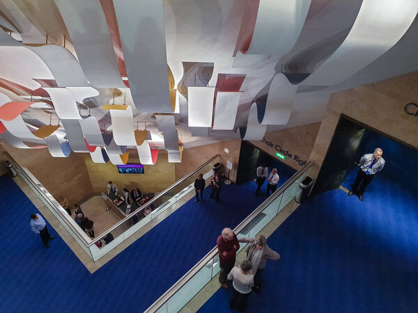 Interior view of the corridors of the Bridgewater Hall. The Hall