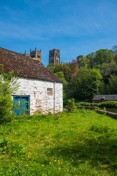 Traditional buildings and Durham Cathedral in the background in — Stock Photo, Image