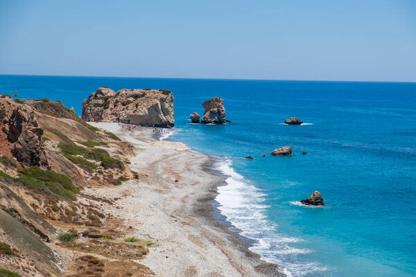 Petra tou Romiou, famous as the birthplace of Aphrodite in Paphos, Cyprus