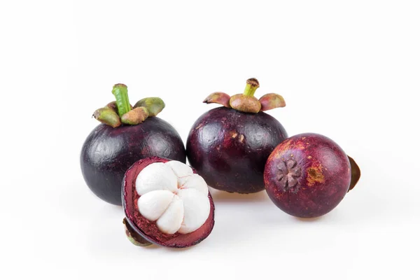 Mangosteens Królowa Owoców Mangosteen Białym Tle — Zdjęcie stockowe