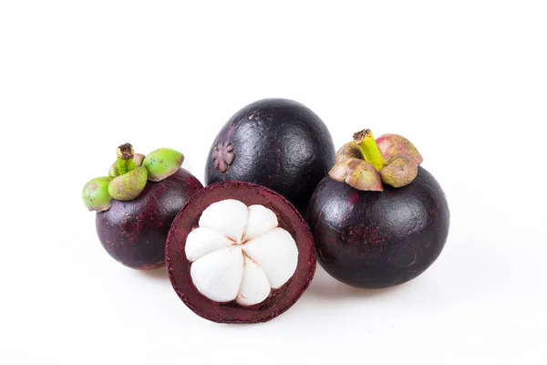 Mangostanes Reina Las Frutas Mangostán Sobre Fondo Blanco —  Fotos de Stock