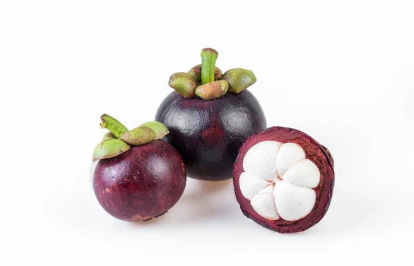 Mangosteens Królowa Owoców Mangosteen Białym Tle — Zdjęcie stockowe