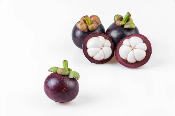 Mangostanes Reina Las Frutas Mangostán Sobre Fondo Blanco —  Fotos de Stock