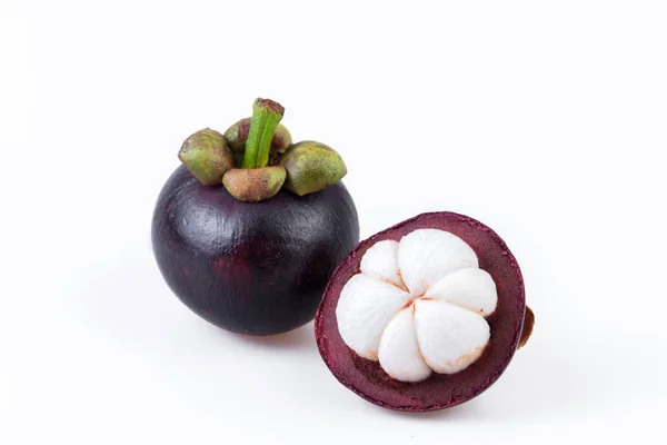 Mangosteens Королева Фруктов Мангостин Белом Фоне — стоковое фото