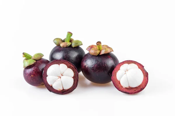 Mangostões Rainha Das Frutas Mangostão Sobre Fundo Branco — Fotografia de Stock