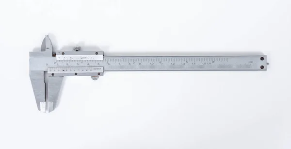 Vernier Calipe Caliper Precision Measuring Tools Silver Steel White Background — Stock Photo, Image