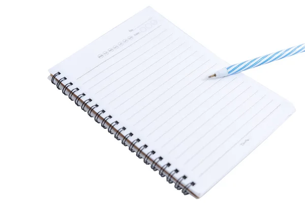 Notebook dan pen diisolasi di latar belakang putih salinan .top — Stok Foto