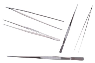 Forseps takımı. Tıbbi el aletleri. İlaç ve sağlık. Beyaz arkaplanda kırpma yolu ile izole edilmiş nesne deneysel araçlar