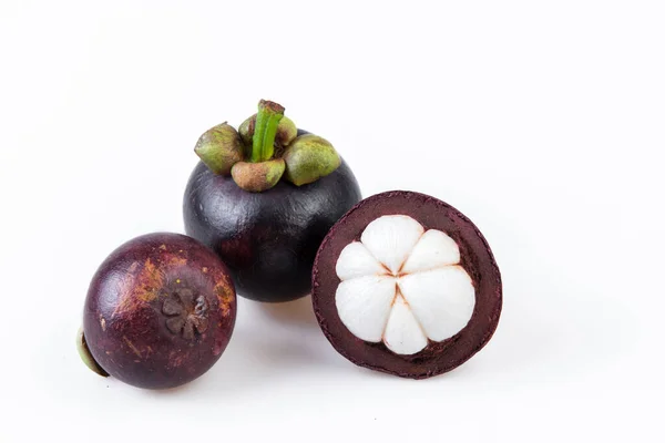 Mangosteens Królowa Owoców Mangosteen Białym Tle — Zdjęcie stockowe