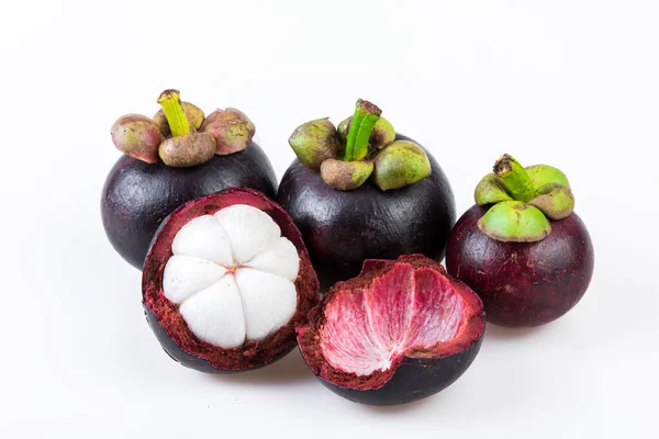 Mangosteens Królowa Owoców Mangosteen Białym Tle — Zdjęcie stockowe