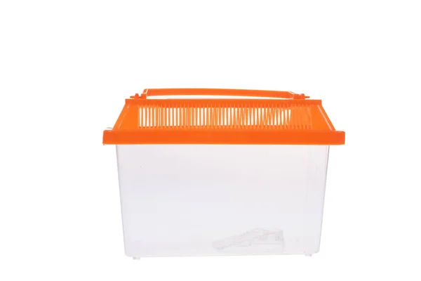 Caja Almacenamiento Plástico Con Tapa Naranja Sobre Fondo Blanco Con — Foto de Stock