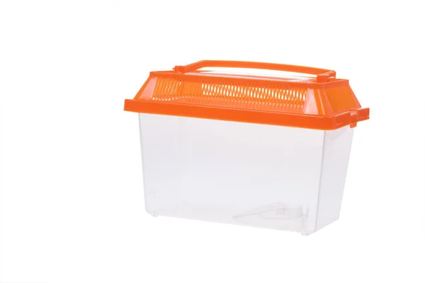 白色底座上有橙色盖子的塑料容器储藏盒 有裁剪路径 — 图库照片