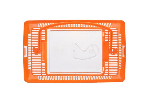 Caja Almacenamiento Plástico Con Tapa Naranja Sobre Fondo Blanco Con — Foto de Stock