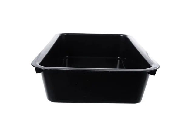 Black Plastic Food Box Isolated White Background — Stock Photo, Image