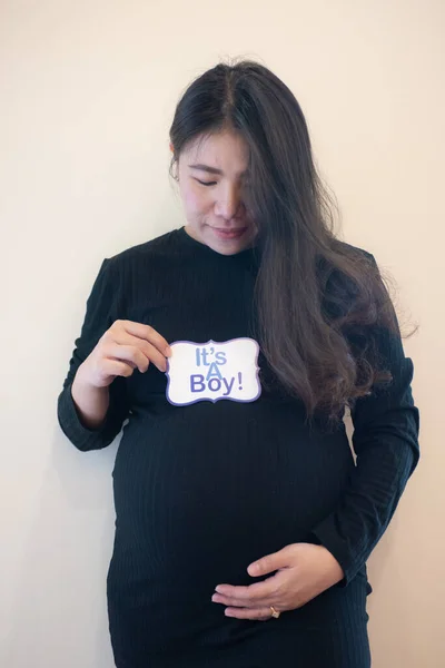 Беременная Женщина Чувствует Себя Счастливой Молодая Беременная Мать Держит Ребенка — стоковое фото