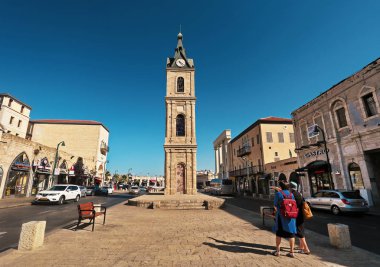 Tel Aviv, İsrail, Ekim 2017. Yafa Saat Kulesi eski Jaffa içinde.