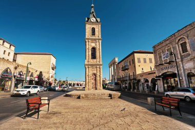 Tel Aviv, İsrail, Ekim 2017. Yafa Saat Kulesi eski Jaffa içinde.