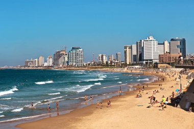 Tel-Aviv, İsrail, Ekim 2017. Tel Aviv kıyı şeridi eski Jaffa içinde gözlem güverteden görünümünü.