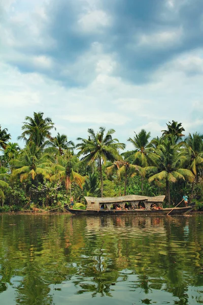 Palmy Podél Kanálů Jezer Stojatých Vodách Kerala Indie — Stock fotografie