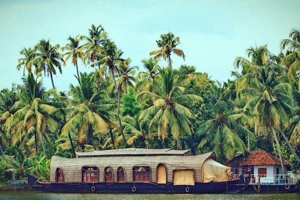 Husbåt Backwaters Bakgrund Palm Tree Plantagen — Stockfoto