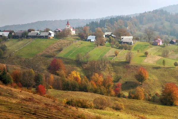 Herfst Kleurrijk Landschap Het Roemeense Dorp — Stockfoto